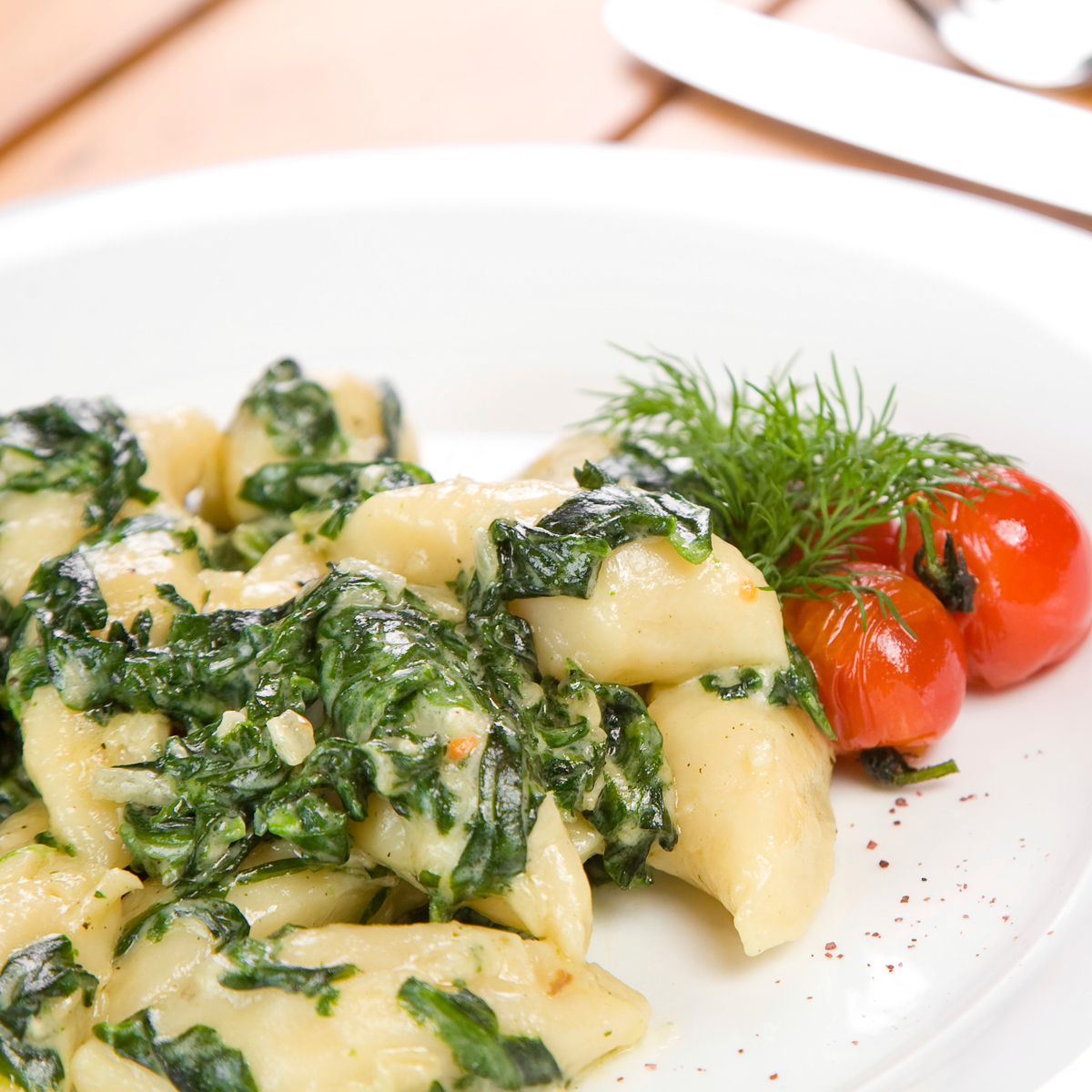 Potato Gnocchi with a puree of  Stinging Nettles, Spinach & Herbs