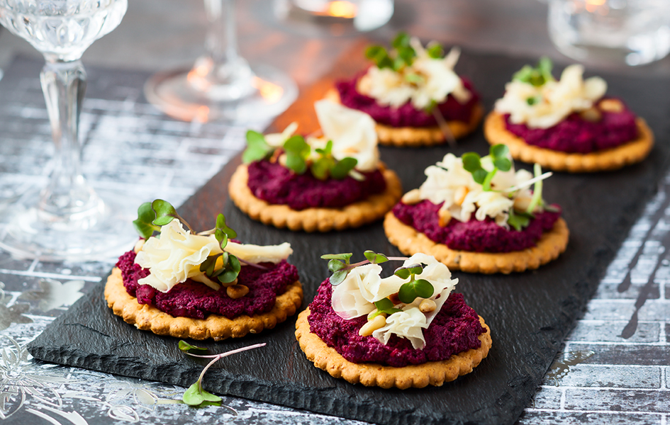 Beet Pesto, Parmesan and Pine Nut Canapes